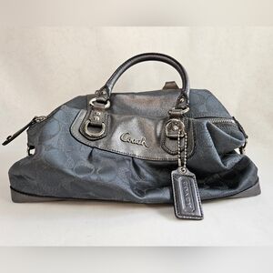 COACH ASHLEY Signature C Large Grey blue Sateen Shoulder Bag Purse F18777